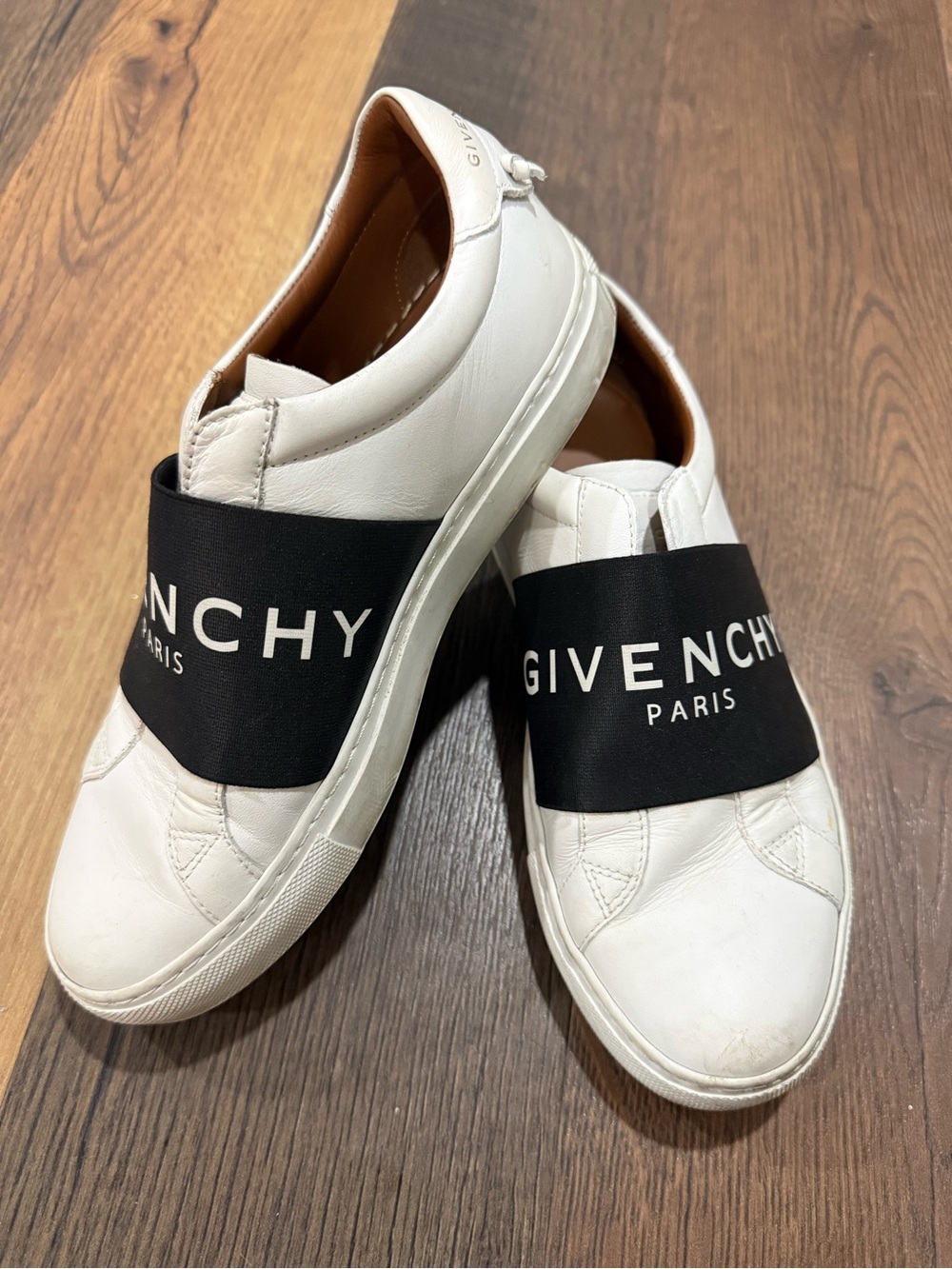 Givenchy White Leather Slip-On Sneakers with Black Logo Band